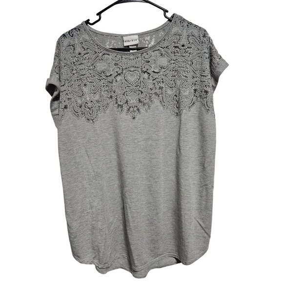 Ava & Viv Grey Embroidered Paisley Top Womens Plus Size 2X Short Sleeve Blouse - Picture 1 of 4